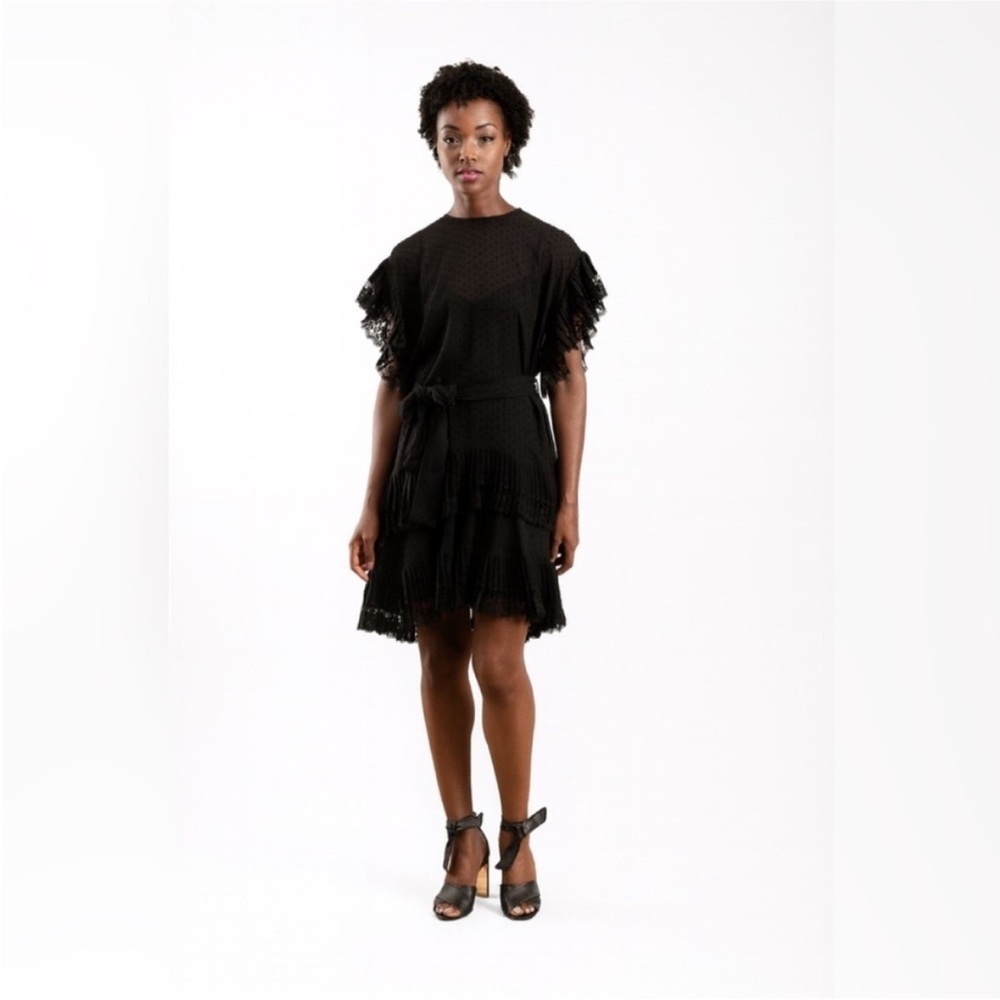 Zimmermann Swiss Dot Mini Dress Tiered Flutter Sleeve Ruffle Sheer Black Size 2
